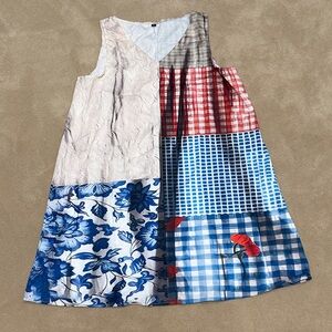 XL Morgan and Madison Patchwork Sleeveless Dress with Floral and Check Patterns